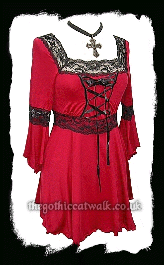 Red and Black Medieval Gothic Long Tunic Top Blouse